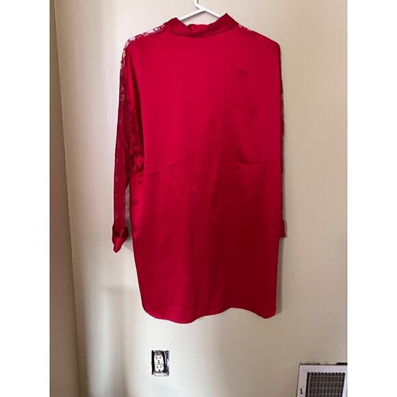 Victorias Secret Red Lace Button-Down Shirt P/S feminine Coquette - Picture 3 of 8
